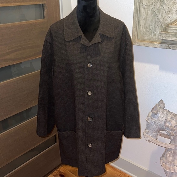 Men’s Baracuta Soft Italian Cashmere and Wool blend long coat green/brown Sz M - Picture 1 of 13